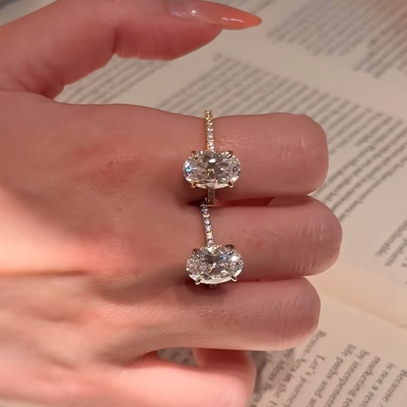 4CT S925 Sterling Silver or Gold Oval Cut Engagement Rings Promise Vacation Ring - Picture 3 of 7